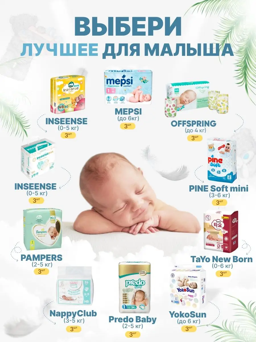 ForBaby Подарочный набор подгузников новорожденному 0-6 кг, пробники